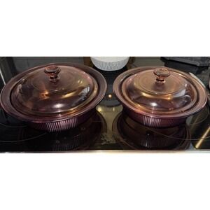 VTG Corning Ware Pyrex Cranberry Visions 1Qt & .24Oz Casserole Dishes With Lids